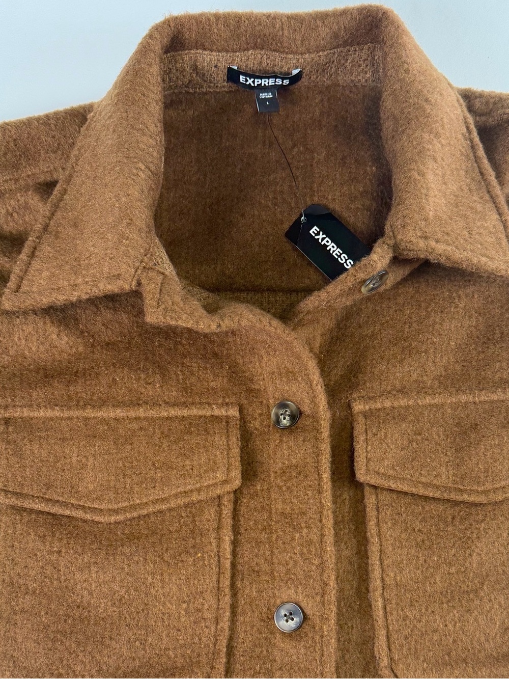 Express - Chic Brown Woven Lace-Sleeve Cropped Jacket NWT -Date night ready L - Picture 6 of 16